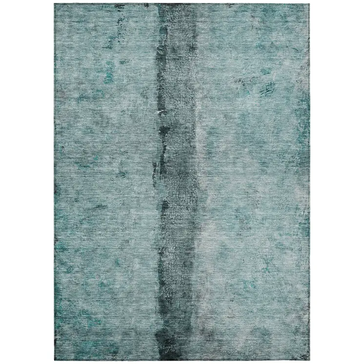 10' X 14' Teal Blue Aqua And Charcoal Abstract Washable Indoor Outdoor Area Rug