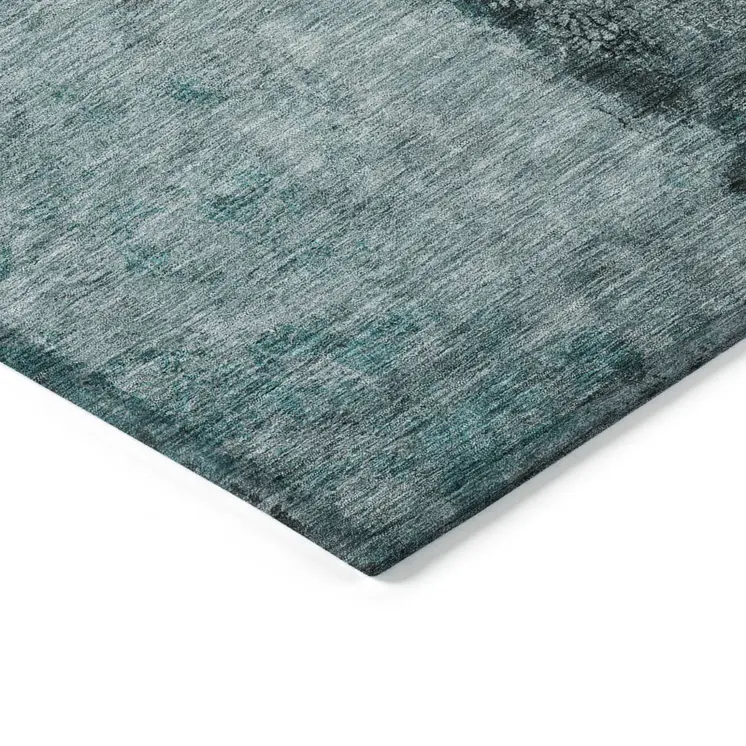 10' X 14' Teal Blue Aqua And Charcoal Abstract Washable Indoor Outdoor Area Rug