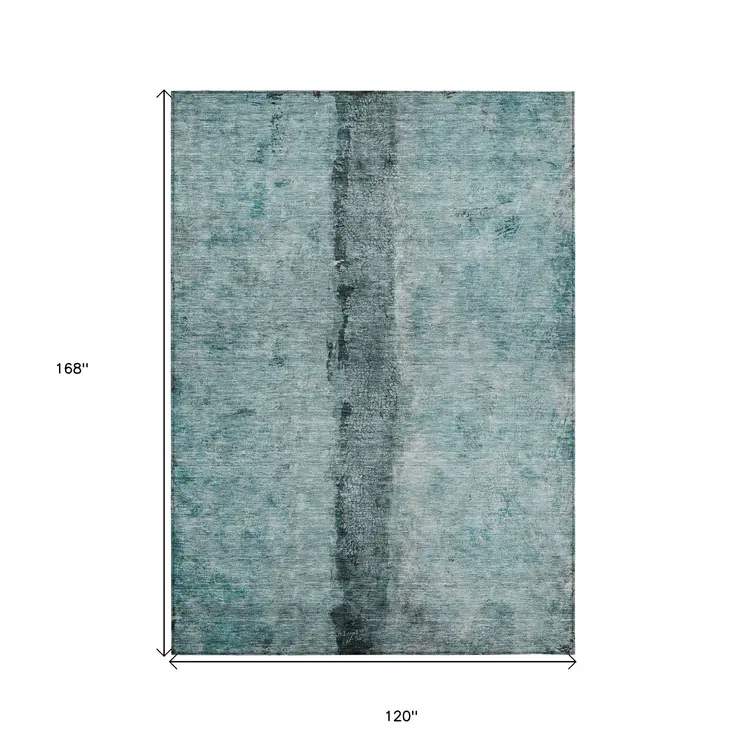 10' X 14' Teal Blue Aqua And Charcoal Abstract Washable Indoor Outdoor Area Rug
