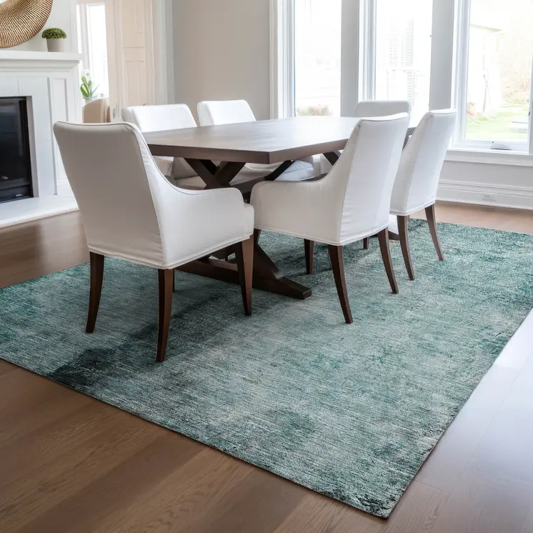 10' X 14' Teal Blue Aqua And Charcoal Abstract Washable Indoor Outdoor Area Rug