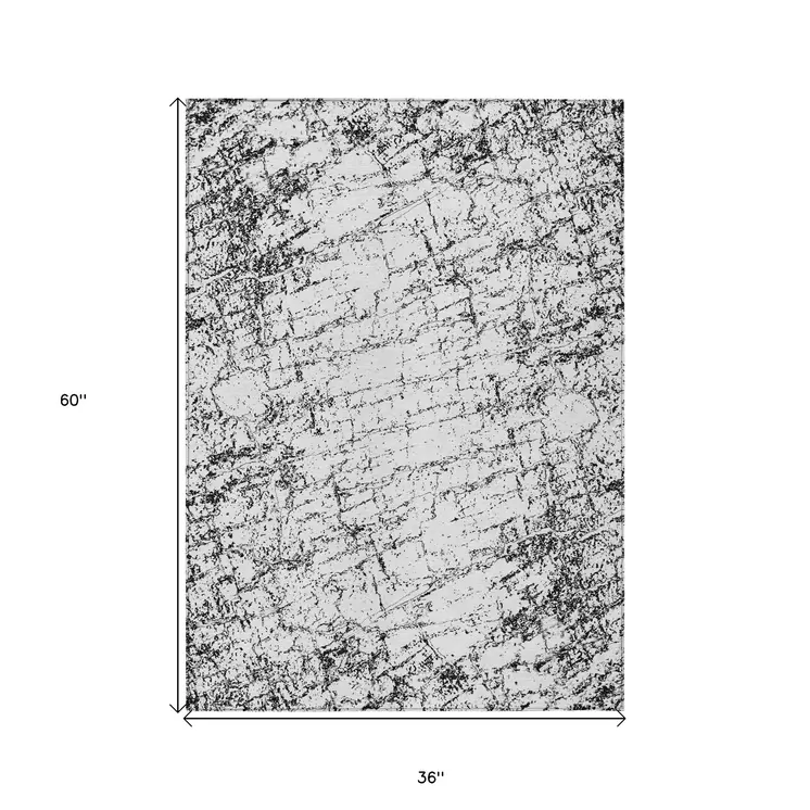 3' X 5' Black White And Gray Abstract Washable Indoor Outdoor Area Rug