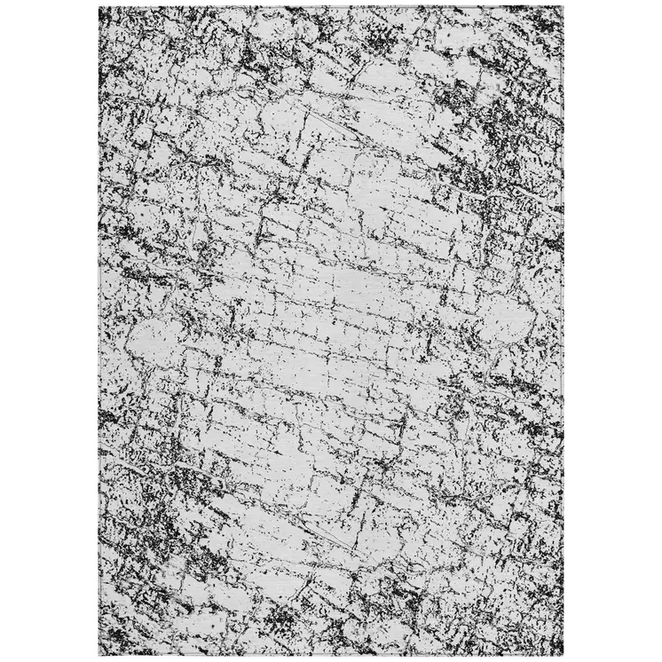 5' X 8' Black White And Gray Abstract Washable Indoor Outdoor Area Rug