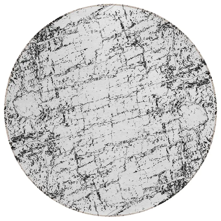 8' Black White And Gray Round Abstract Washable Indoor Outdoor Area Rug