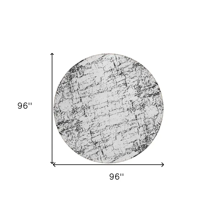 8' Black White And Gray Round Abstract Washable Indoor Outdoor Area Rug