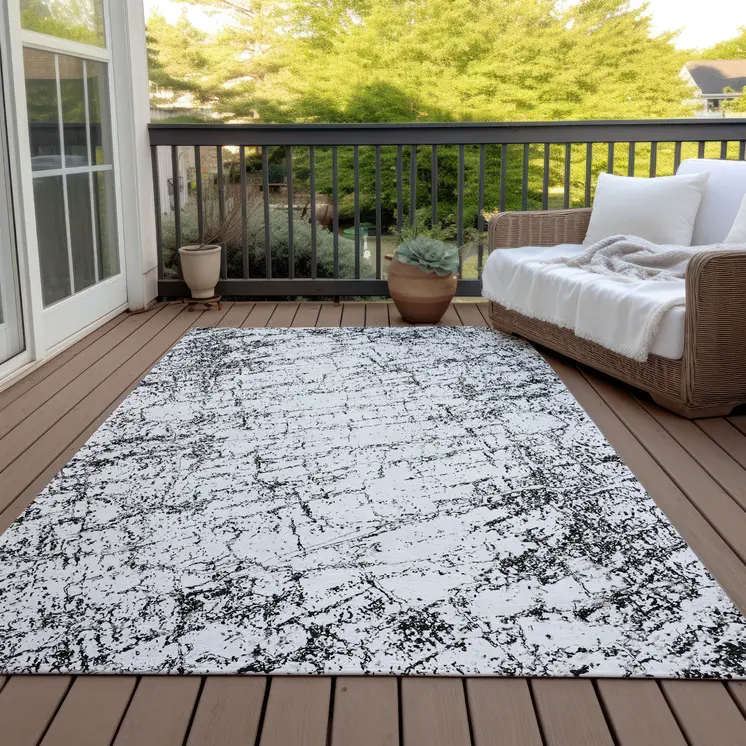 8' X 10' Black White And Gray Abstract Washable Indoor Outdoor Area Rug