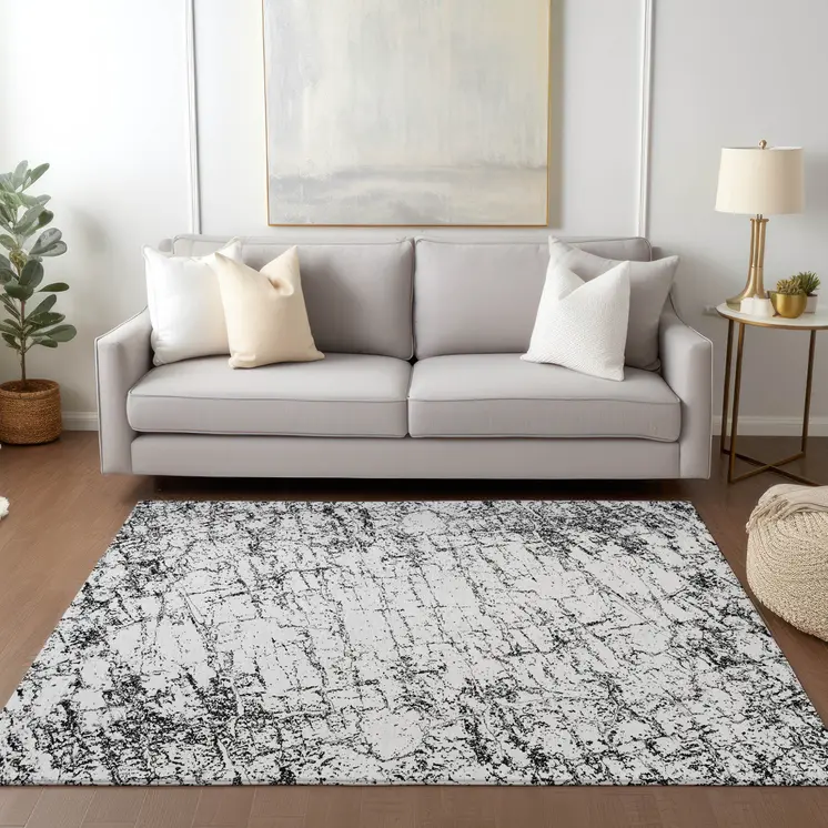 8' X 10' Black White And Gray Abstract Washable Indoor Outdoor Area Rug