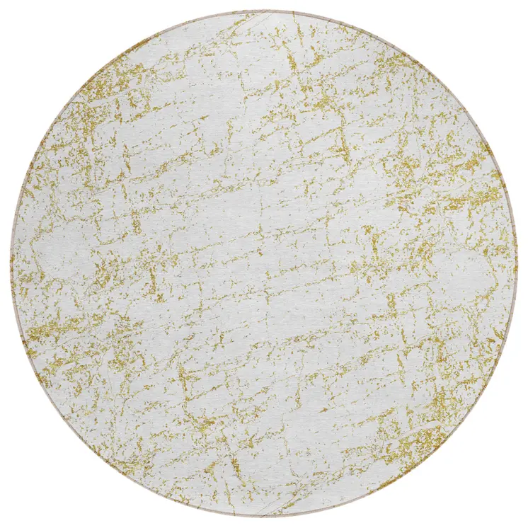 8' Gold And Ivory Round Abstract Washable Indoor Outdoor Area Rug