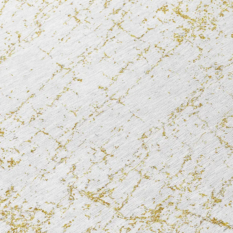 8' Gold And Ivory Round Abstract Washable Indoor Outdoor Area Rug