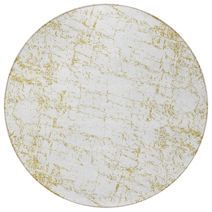 8' Gold And Ivory Round Abstract Washable Indoor Outdoor Area Rug