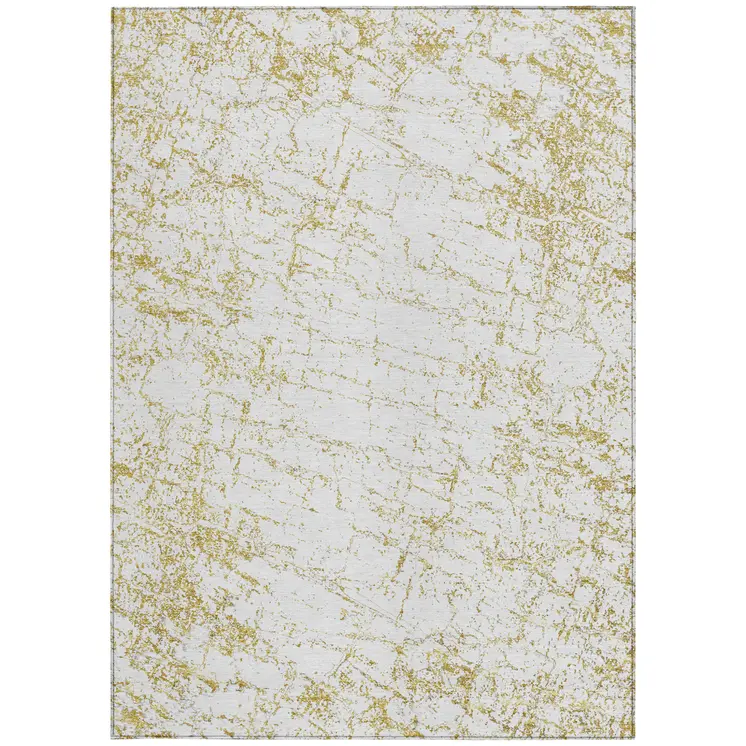 8' X 10' Gold And Ivory Abstract Washable Indoor Outdoor Area Rug