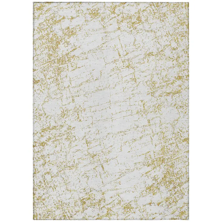 8' X 10' Gold And Ivory Abstract Washable Indoor Outdoor Area Rug