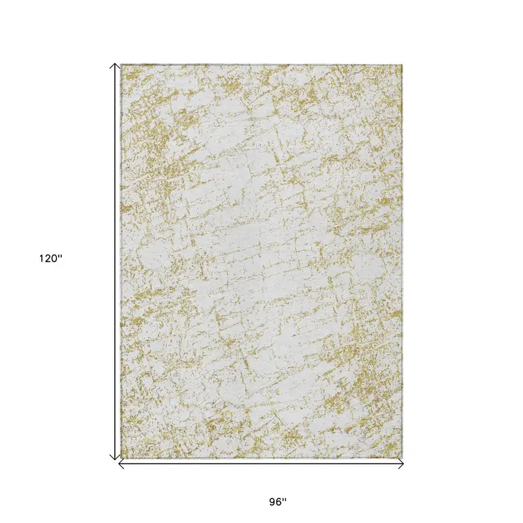 8' X 10' Gold And Ivory Abstract Washable Indoor Outdoor Area Rug