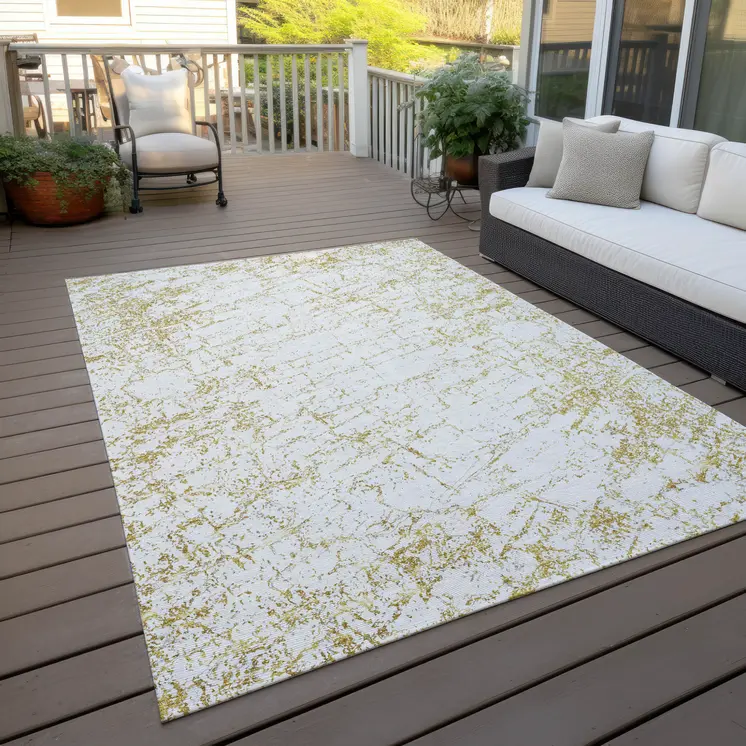 8' X 10' Gold And Ivory Abstract Washable Indoor Outdoor Area Rug