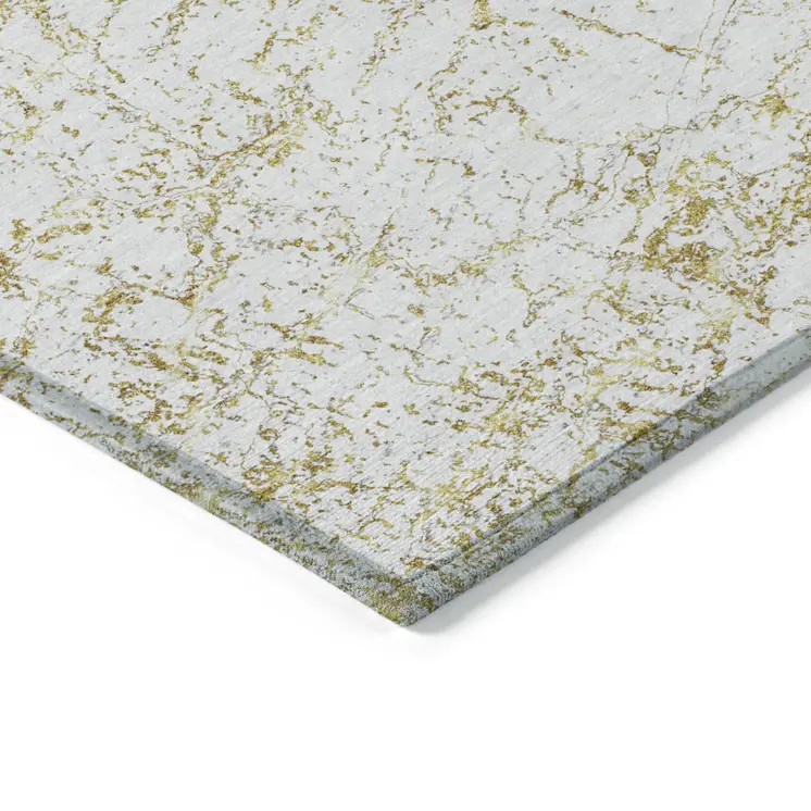 9' X 12' Gold And Ivory Abstract Washable Indoor Outdoor Area Rug