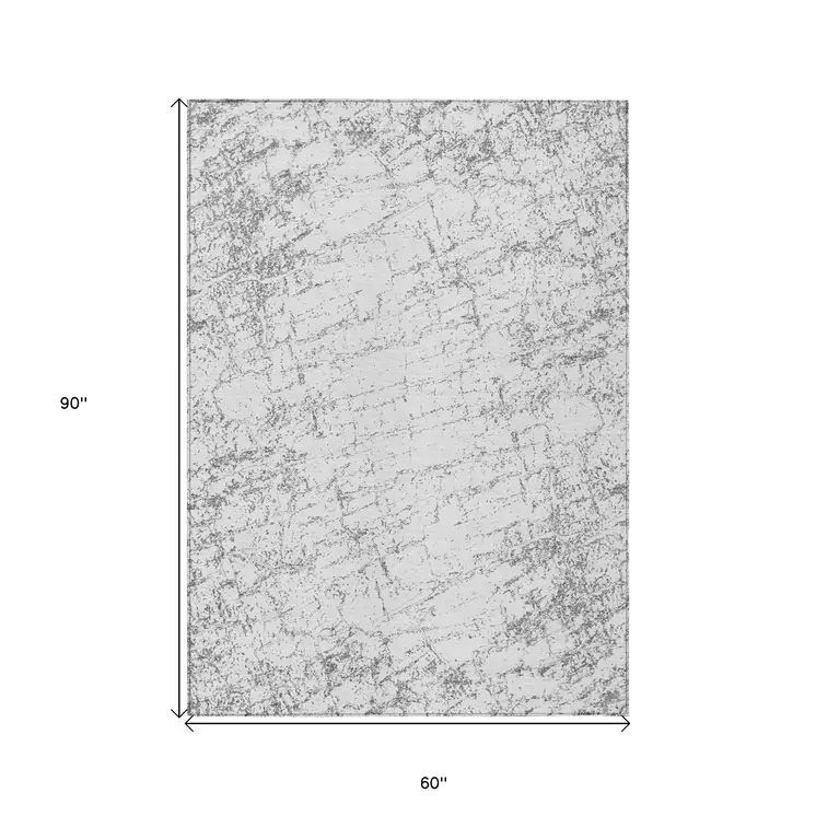 5' X 8' Gray And Ivory Abstract Washable Indoor Outdoor Area Rug