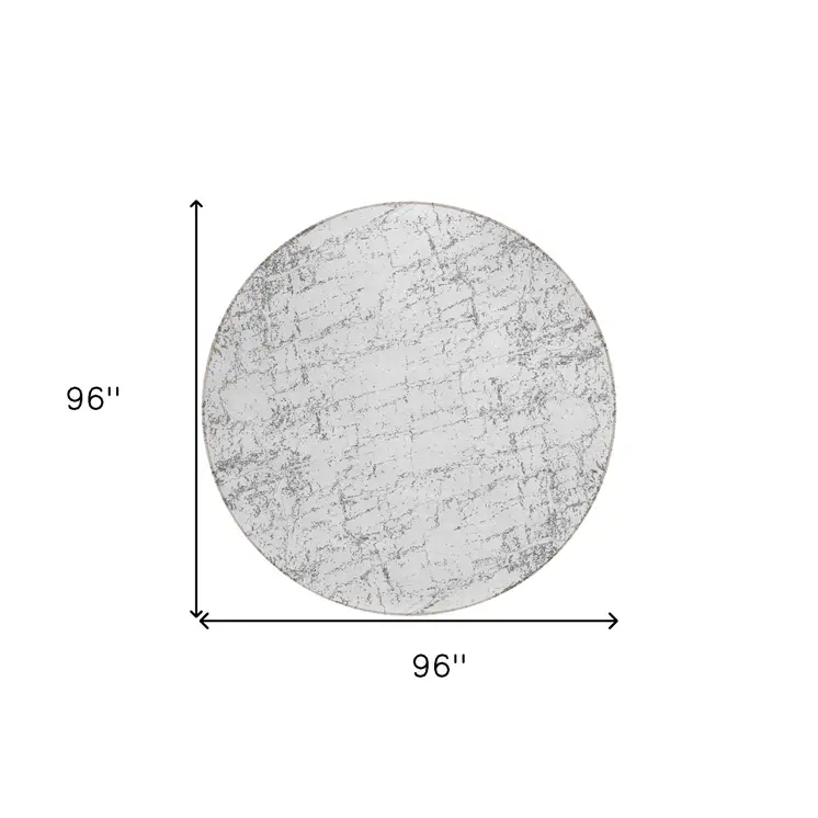 8' Gray And Ivory Round Abstract Washable Indoor Outdoor Area Rug