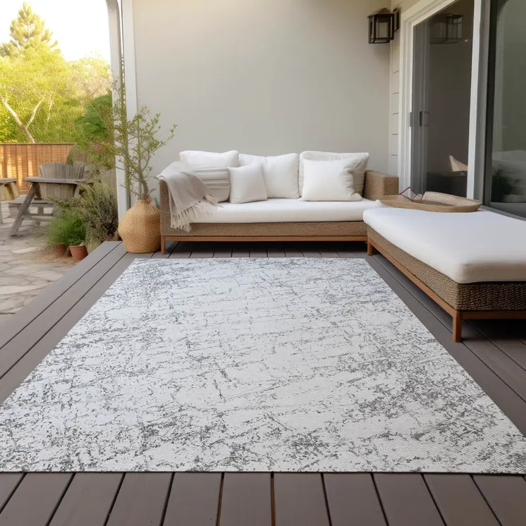 10' X 14' Gray And Ivory Abstract Washable Indoor Outdoor Area Rug