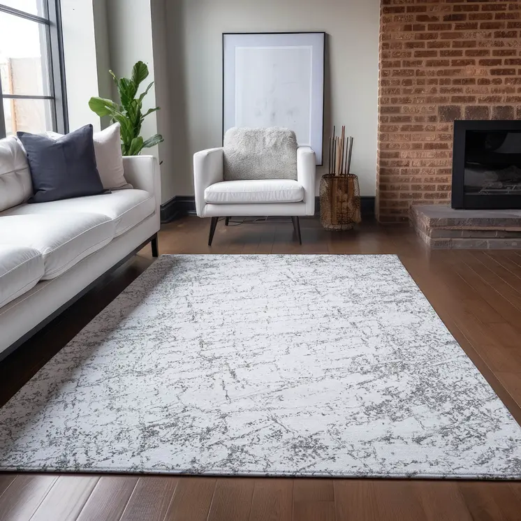 10' X 14' Gray And Ivory Abstract Washable Indoor Outdoor Area Rug