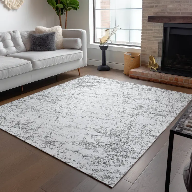10' X 14' Gray And Ivory Abstract Washable Indoor Outdoor Area Rug