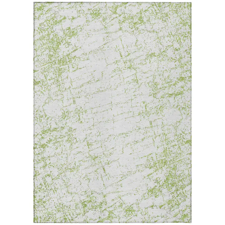 5' X 8' Green And Ivory Abstract Washable Indoor Outdoor Area Rug