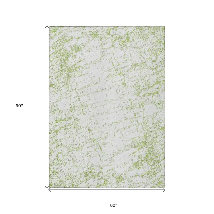 5' X 8' Green And Ivory Abstract Washable Indoor Outdoor Area Rug