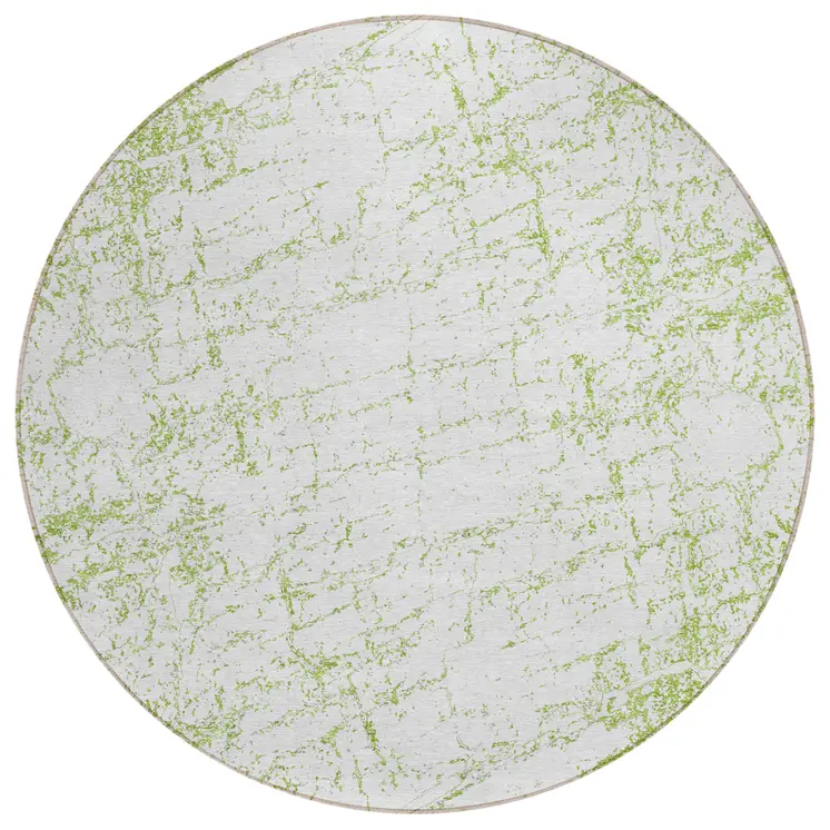 8' Green And Ivory Round Abstract Washable Indoor Outdoor Area Rug