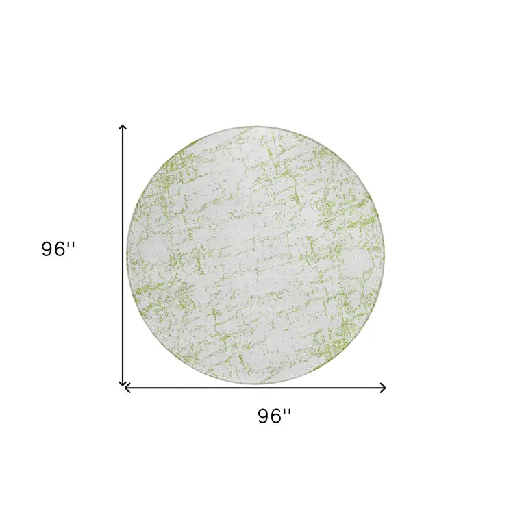 8' Green And Ivory Round Abstract Washable Indoor Outdoor Area Rug