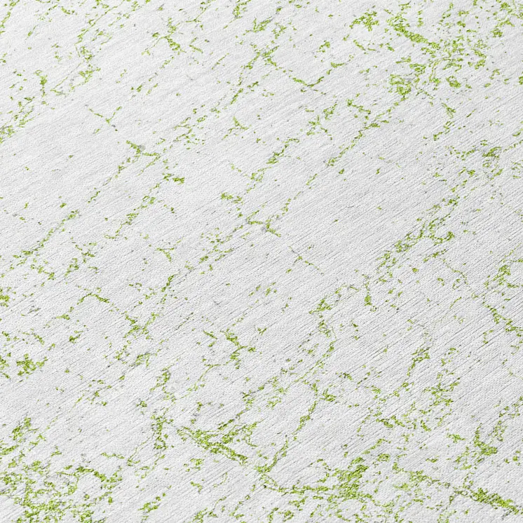 8' Green And Ivory Round Abstract Washable Indoor Outdoor Area Rug