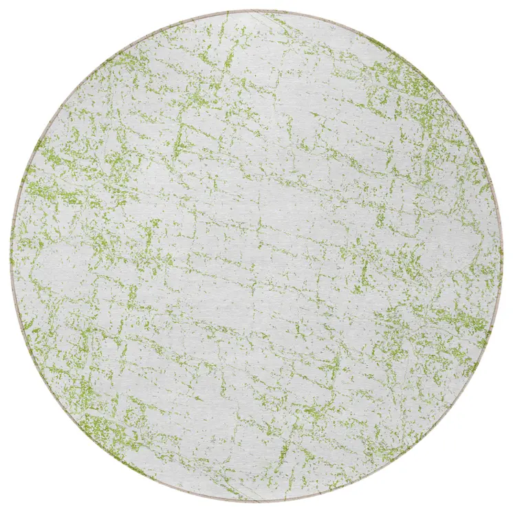 8' Green And Ivory Round Abstract Washable Indoor Outdoor Area Rug