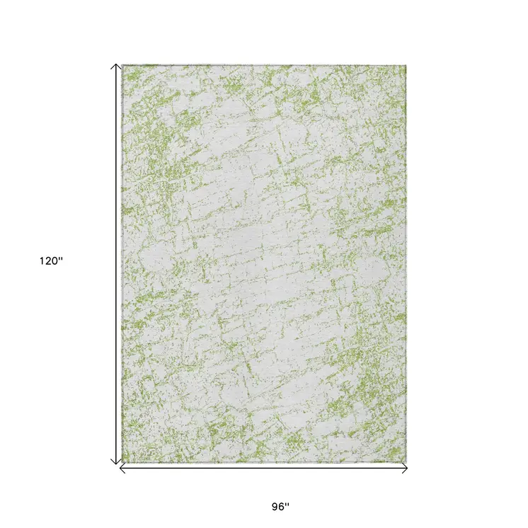8' X 10' Green And Ivory Abstract Washable Indoor Outdoor Area Rug