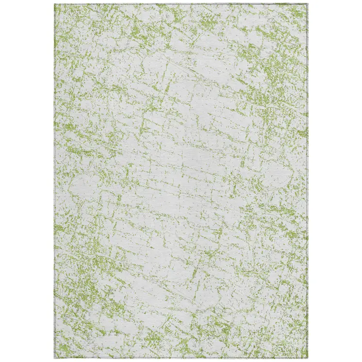 9' X 12' Green And Ivory Abstract Washable Indoor Outdoor Area Rug