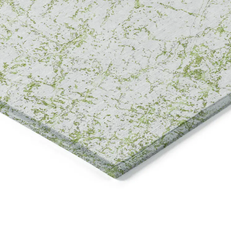 10' X 14' Green And Ivory Abstract Washable Indoor Outdoor Area Rug