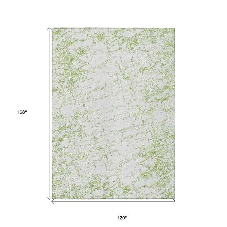 10' X 14' Green And Ivory Abstract Washable Indoor Outdoor Area Rug