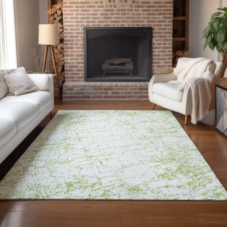 10' X 14' Green And Ivory Abstract Washable Indoor Outdoor Area Rug