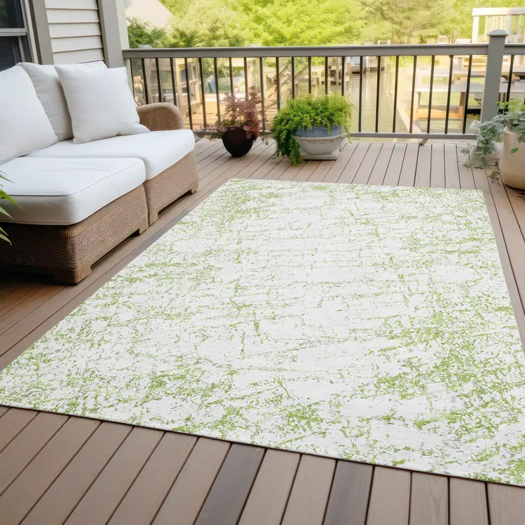 10' X 14' Green And Ivory Abstract Washable Indoor Outdoor Area Rug