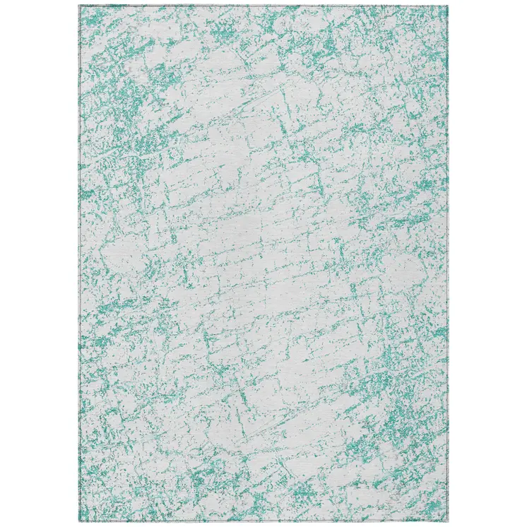 3' X 5' Teal Blue And Ivory Abstract Washable Indoor Outdoor Area Rug