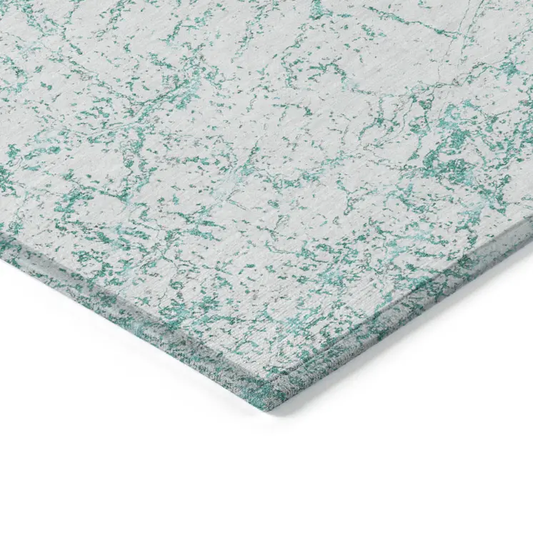 3' X 5' Teal Blue And Ivory Abstract Washable Indoor Outdoor Area Rug