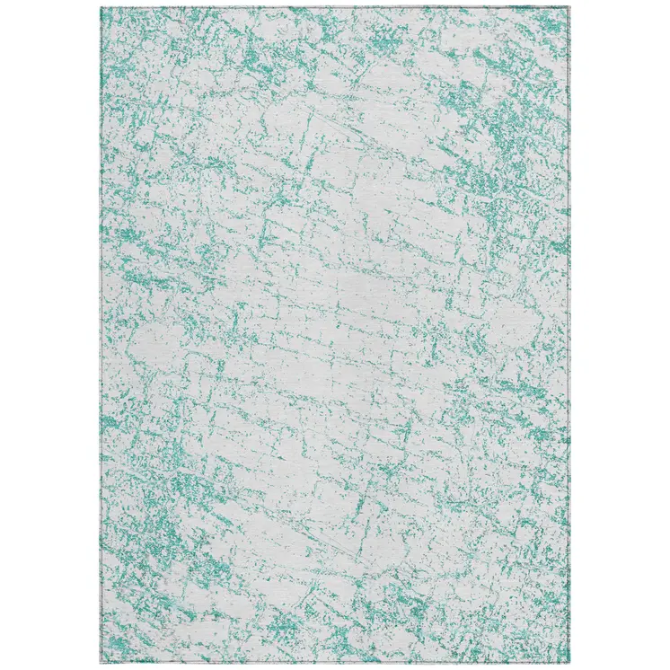 3' X 5' Teal Blue And Ivory Abstract Washable Indoor Outdoor Area Rug