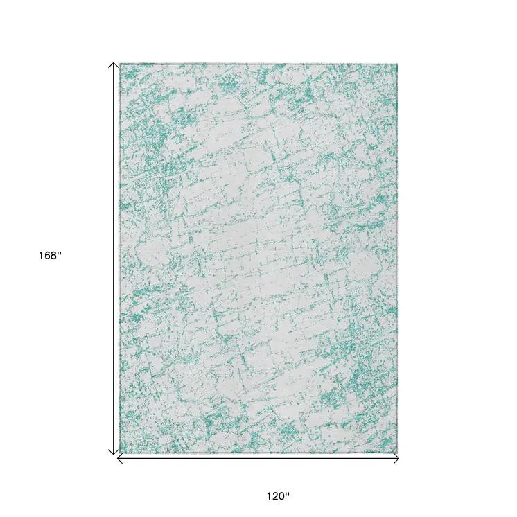 10' X 14' Teal Blue And Ivory Abstract Washable Indoor Outdoor Area Rug