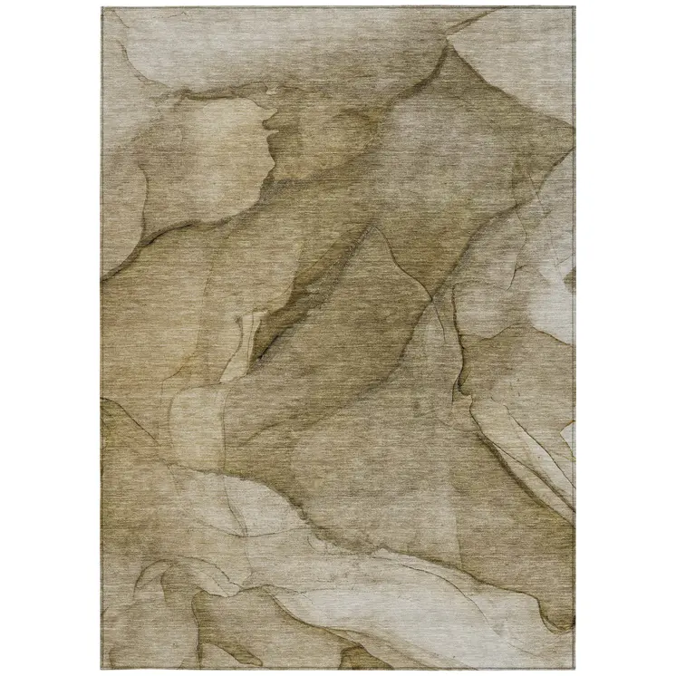 3' X 5' Brown Beige And Taupe Abstract Washable Indoor Outdoor Area Rug