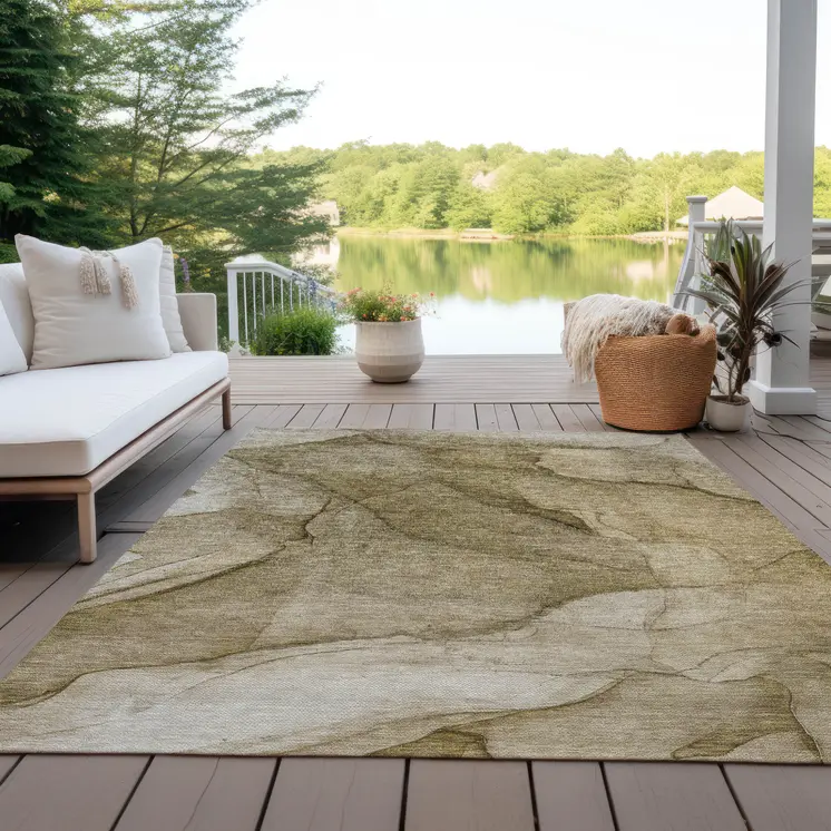 3' X 5' Brown Beige And Taupe Abstract Washable Indoor Outdoor Area Rug