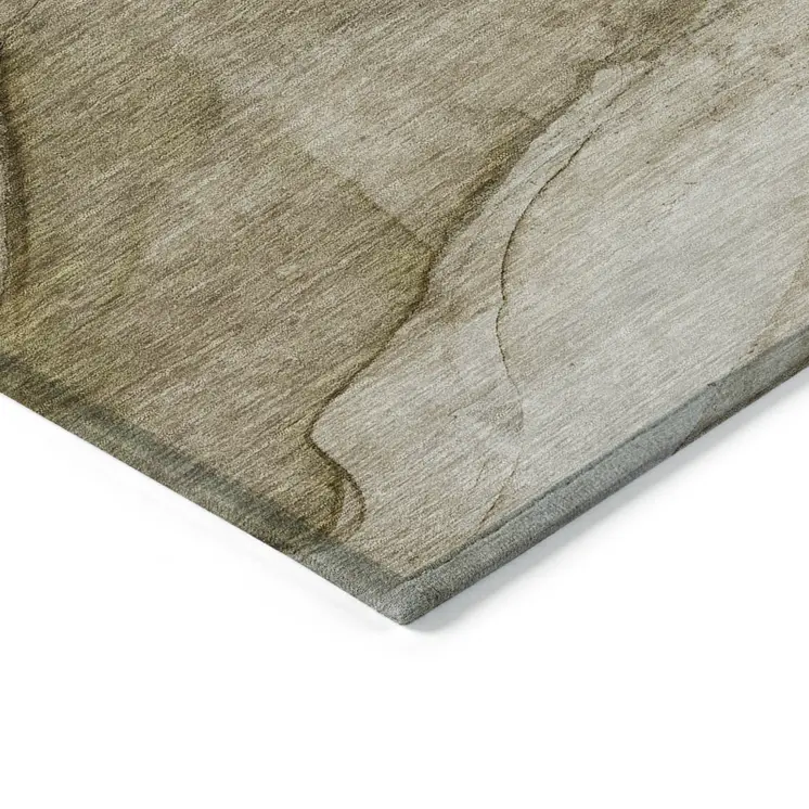3' X 5' Brown Beige And Taupe Abstract Washable Indoor Outdoor Area Rug