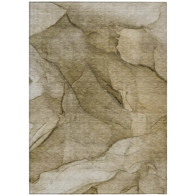 5' X 8' Brown Beige And Taupe Abstract Washable Indoor Outdoor Area Rug