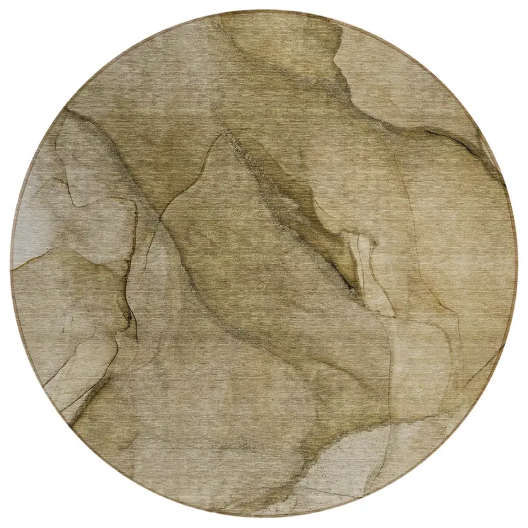 8' Brown Beige And Taupe Round Abstract Washable Indoor Outdoor Area Rug