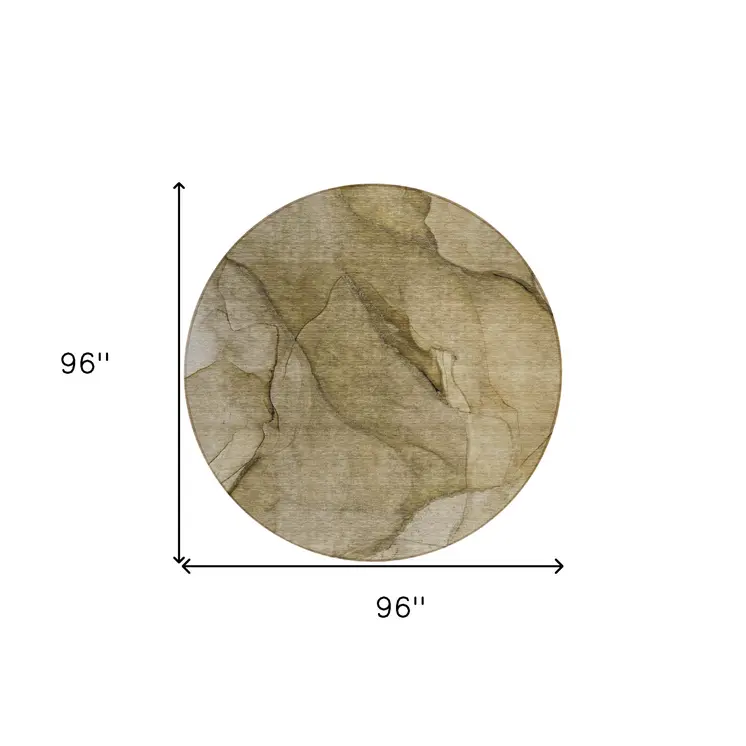 8' Brown Beige And Taupe Round Abstract Washable Indoor Outdoor Area Rug