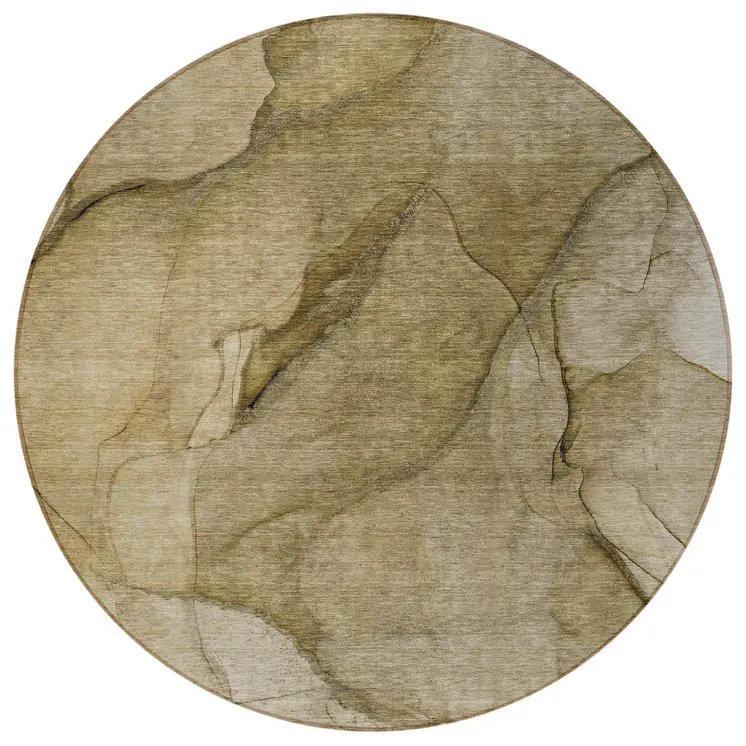 8' Brown Beige And Taupe Round Abstract Washable Indoor Outdoor Area Rug