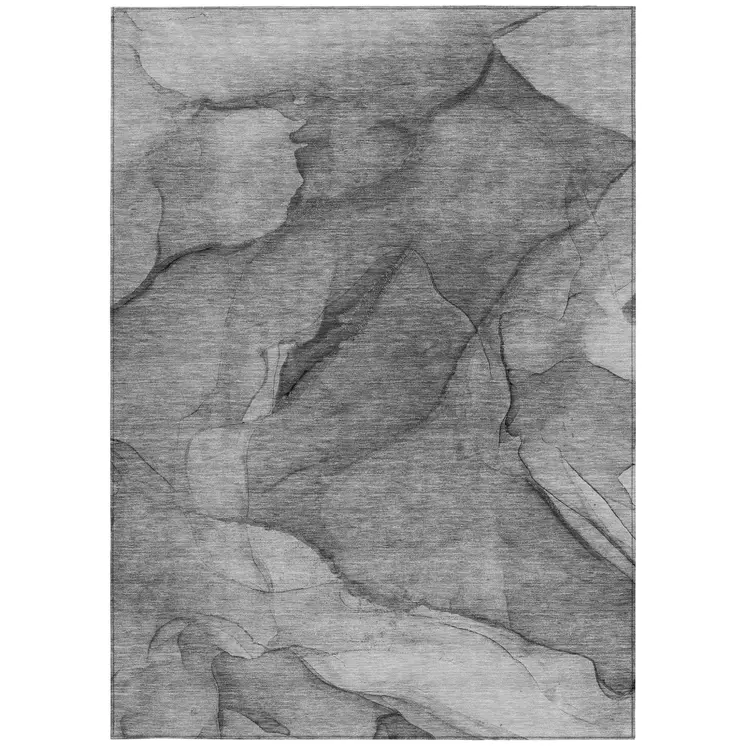 5' X 8' Gray Silver And Charcoal Abstract Washable Indoor Outdoor Area Rug