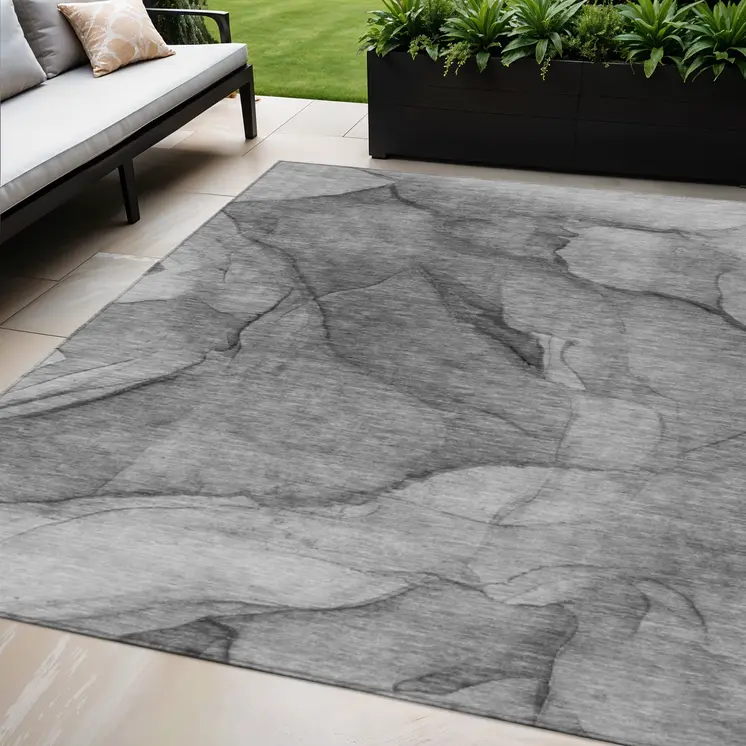 5' X 8' Gray Silver And Charcoal Abstract Washable Indoor Outdoor Area Rug