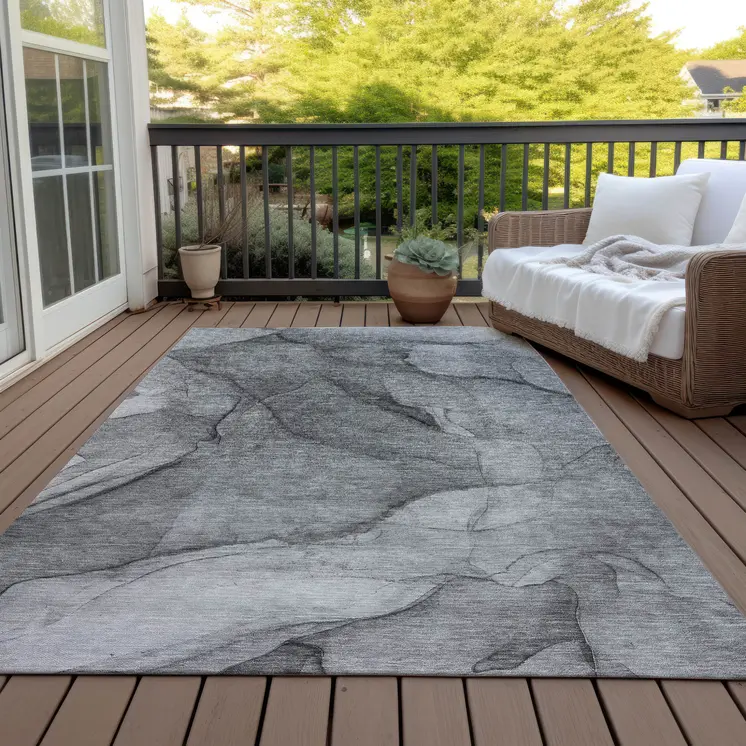 5' X 8' Gray Silver And Charcoal Abstract Washable Indoor Outdoor Area Rug