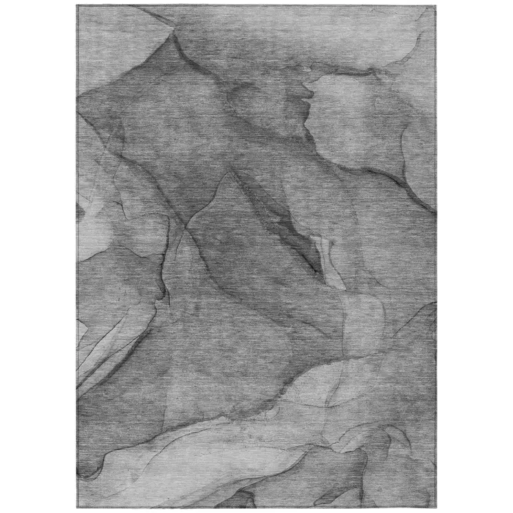 5' X 8' Gray Silver And Charcoal Abstract Washable Indoor Outdoor Area Rug